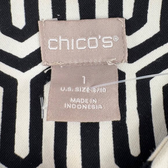 Chicos Womens Geometric Print Tunic Blouse Size 8/10 Black & White Polyester - Picture 5 of 6